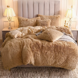 3pcs Multicolor Polyester Long-Hair Duvet Cover Set